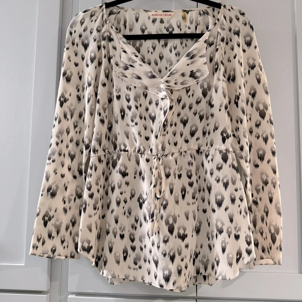 Rebecca Taylor Silk‎ Ruffle Ivory Leopard Animal Print Blouse Size 4